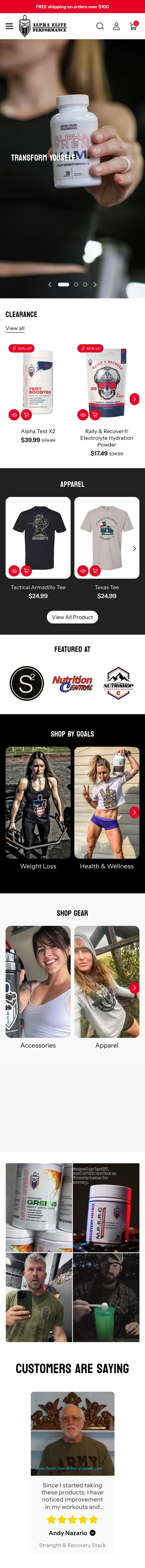 Alpha Elite Performance Shopify store designed and built by Expert101