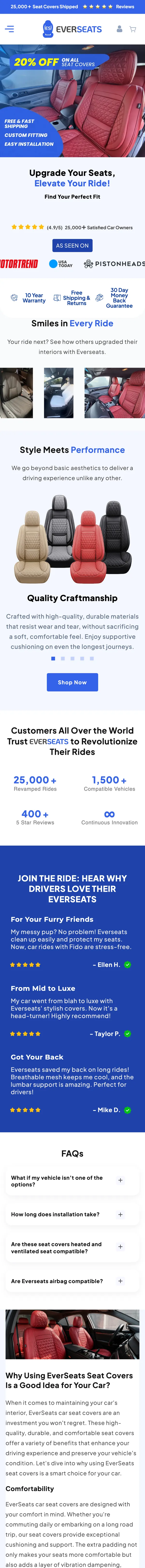 Everseats Shopify store designed and built by Expert101