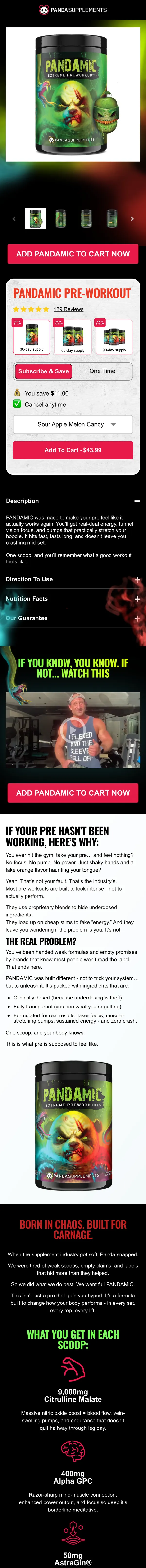 Panda Supps Pandamic Shopify store designed and built by Expert101