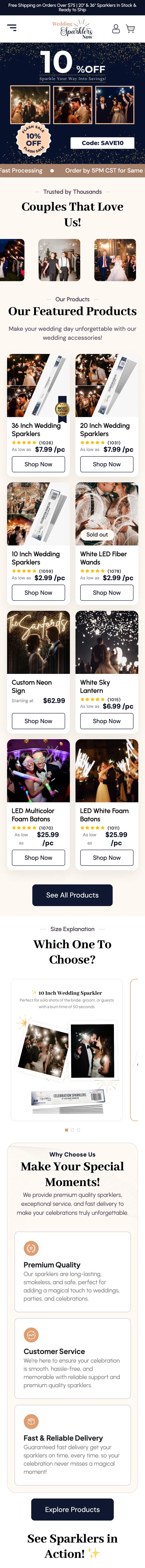 Wedding Sparklers Now Shopify store designed and built by Expert101